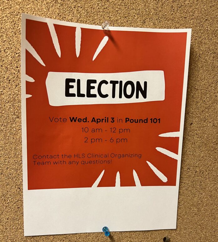 Poster advertising the union election in Pound Hall. The poster also lists the hours for valid voting.